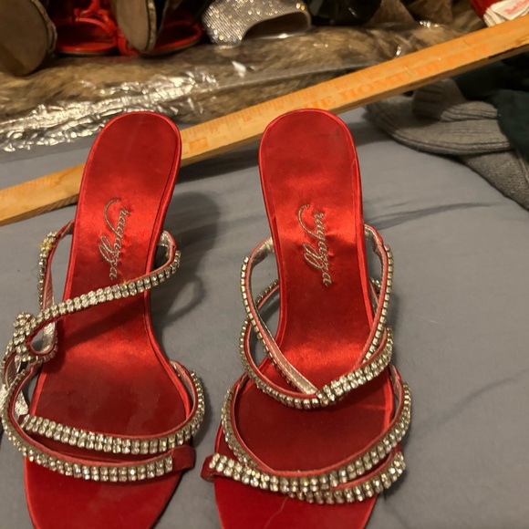 Ragazza Women’s Rhinestone Straps Red Stiletto High Heels Leather Size 7B - Picture 1 of 11